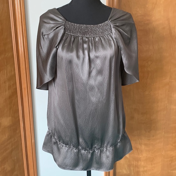 BCBGMaxAzria Woven Silk Top - Textured Silk Draped Cowl Back - Picture 2 of 9